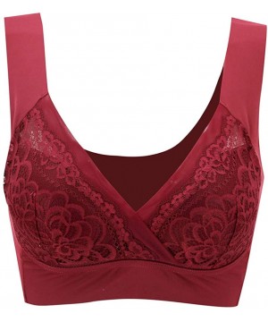 Shapewear Sexy Underwear- Women's Sexy Air Permeable Extra Support Wirefree Lace Bra - Red - CM18Y067KED