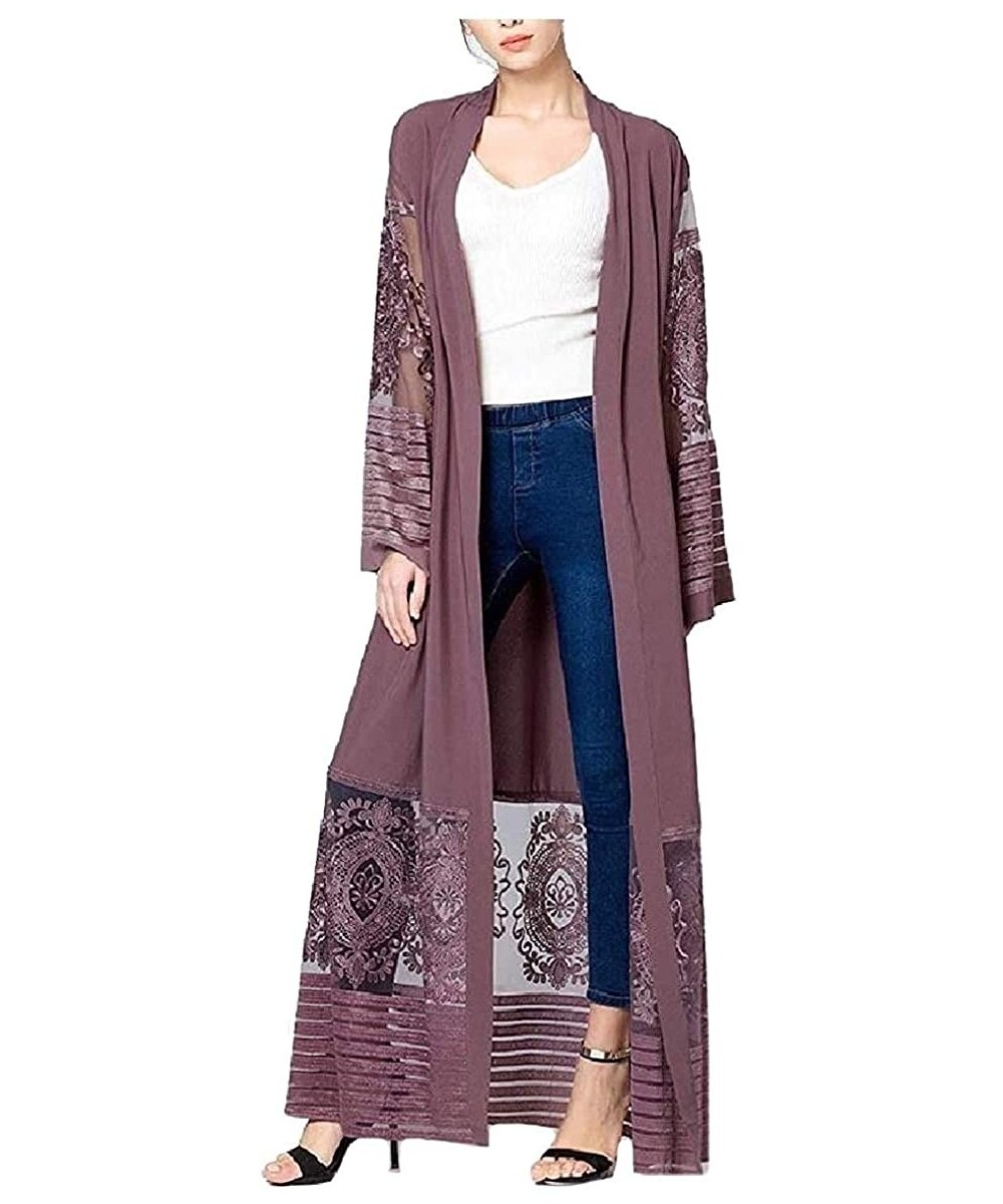 Robes Women Abaya Dresses Islamic Cardi Embroidered Dubai Style Robe - Purple - CL1983WI63N