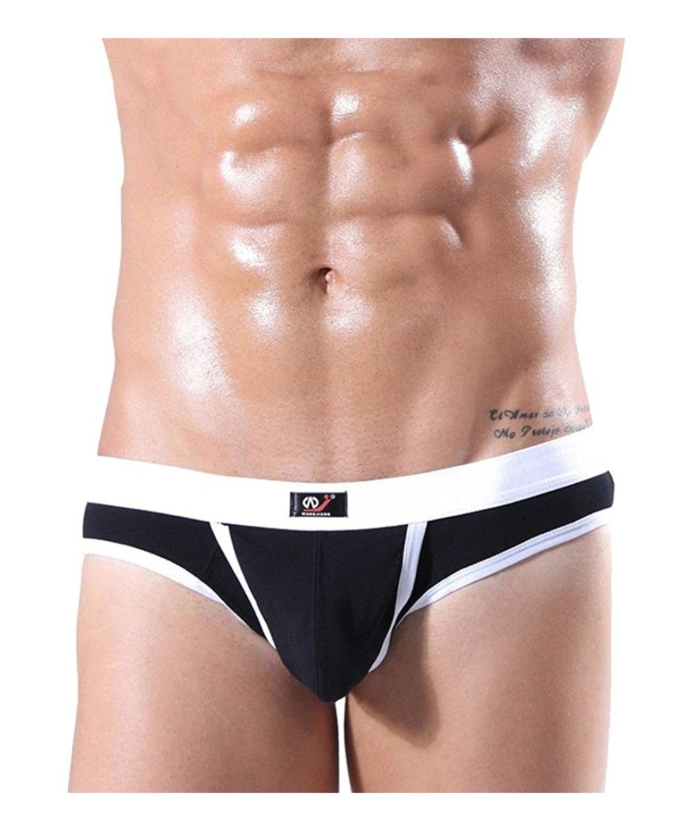 Briefs Men's Soft Zipper Print Briefs Underpants Knickers Shorts Sexy Underwear - D Black - CL18EXO6II7