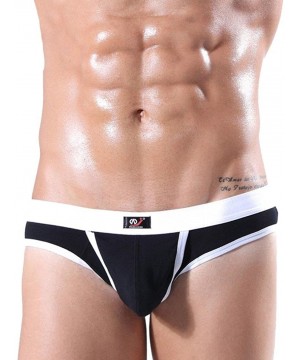 Briefs Men's Soft Zipper Print Briefs Underpants Knickers Shorts Sexy Underwear - D Black - CL18EXO6II7