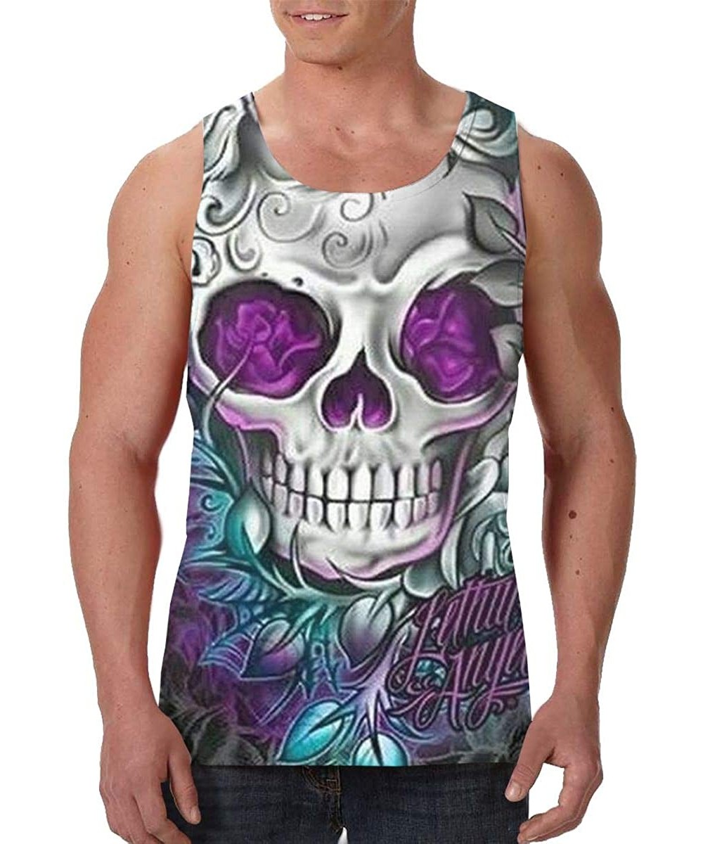 Undershirts Men Muscle Tank Top Summer Beach Holiday Fashion Sleeveless Vest Shirts - Butterfly Cool Sugar Skull Designs - CC...