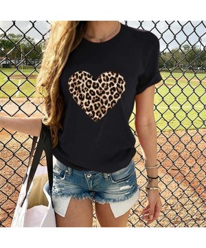 Thermal Underwear Women's Short Sleeve Tee Shirt Valentine's Day Casual Heart Print Blouse Round Neck Daily Tops T-Shirt - Bl...