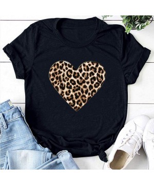 Thermal Underwear Women's Short Sleeve Tee Shirt Valentine's Day Casual Heart Print Blouse Round Neck Daily Tops T-Shirt - Bl...