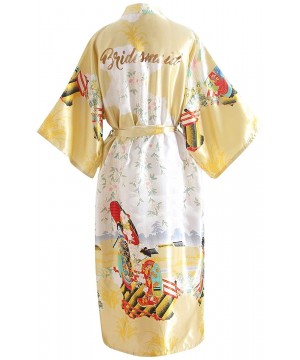 Nightgowns & Sleepshirts Bride Bridesmaid Robes Womens Dressing Gown Kimono Silky Satin Geisha Bridal Party Bathrobe - Gold B...