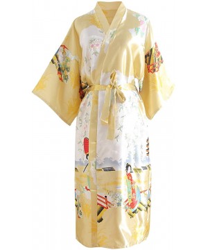 Nightgowns & Sleepshirts Bride Bridesmaid Robes Womens Dressing Gown Kimono Silky Satin Geisha Bridal Party Bathrobe - Gold B...