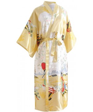 Nightgowns & Sleepshirts Bride Bridesmaid Robes Womens Dressing Gown Kimono Silky Satin Geisha Bridal Party Bathrobe - Gold B...