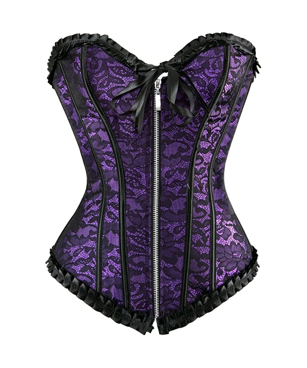 Shapewear Women's Lace Up Boned Overbust Corset Bustier Bodyshaper Top - Purple-2805a - CN18SYQYXGD