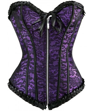 Shapewear Women's Lace Up Boned Overbust Corset Bustier Bodyshaper Top - Purple-2805a - CN18SYQYXGD