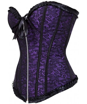 Shapewear Women's Lace Up Boned Overbust Corset Bustier Bodyshaper Top - Purple-2805a - CN18SYQYXGD