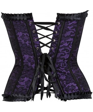 Shapewear Women's Lace Up Boned Overbust Corset Bustier Bodyshaper Top - Purple-2805a - CN18SYQYXGD