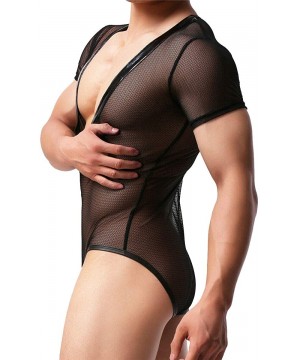 Shapewear Mens Mesh See Through Bodysuit Jumpsuit Leotard One Piece Boxer Briefs Underwear Net Design Stretch Elastic Suit - ...