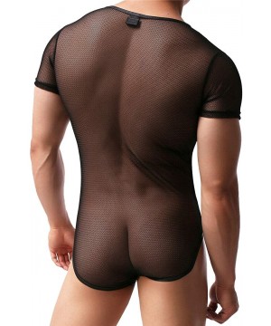 Shapewear Mens Mesh See Through Bodysuit Jumpsuit Leotard One Piece Boxer Briefs Underwear Net Design Stretch Elastic Suit - ...