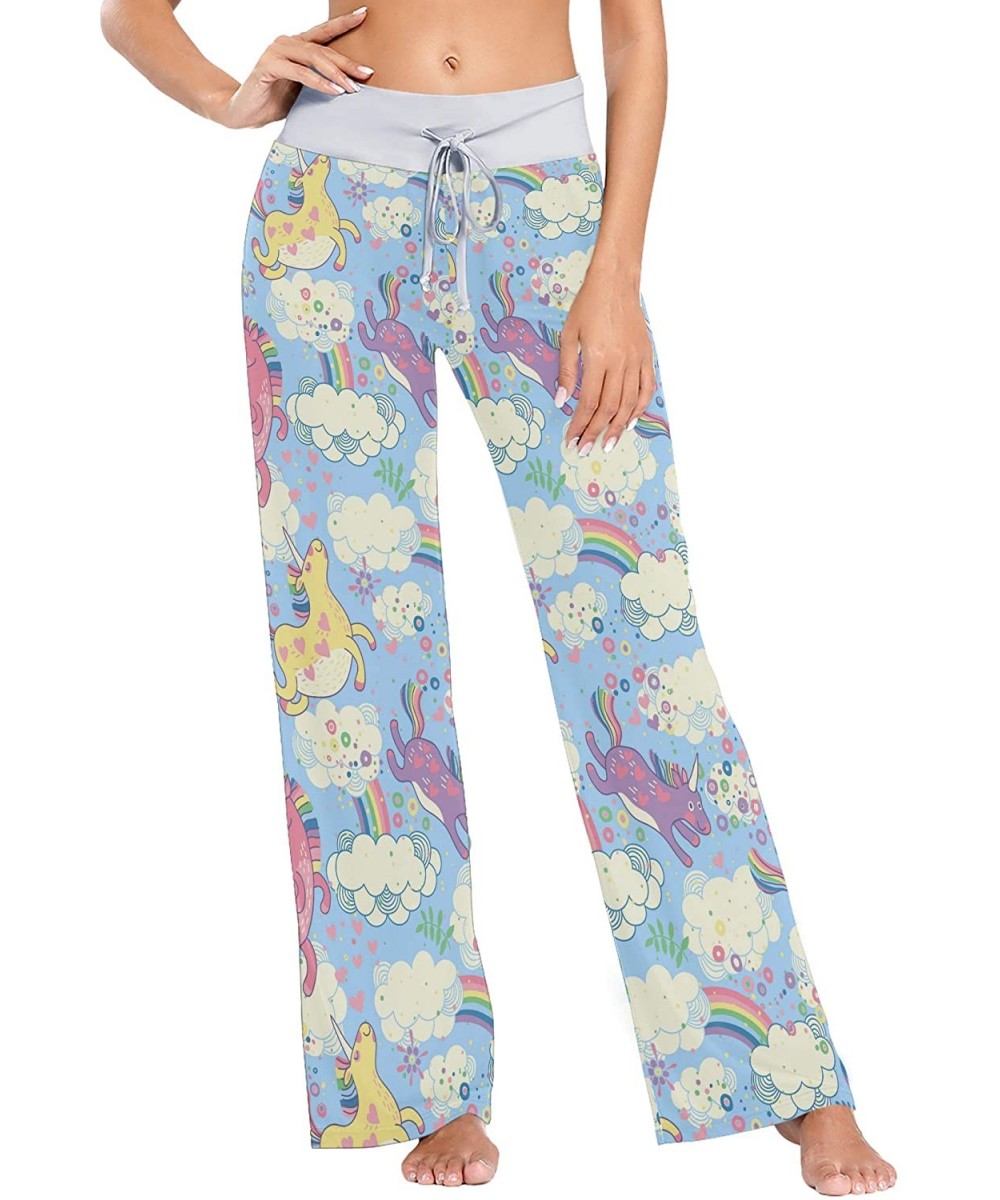 Bottoms Cute Rainbow Unicorns in The Clouds Women's Pajama Pants Lounge Sleep Wear - Multi - C119DLQ4CK4