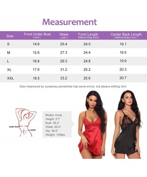 Baby Dolls & Chemises Women Lingerie Lace Satin V Neck Babydoll Nightwear Chemise Sleepwear Mini Teddy - Pink - CR18Y9SNCAE