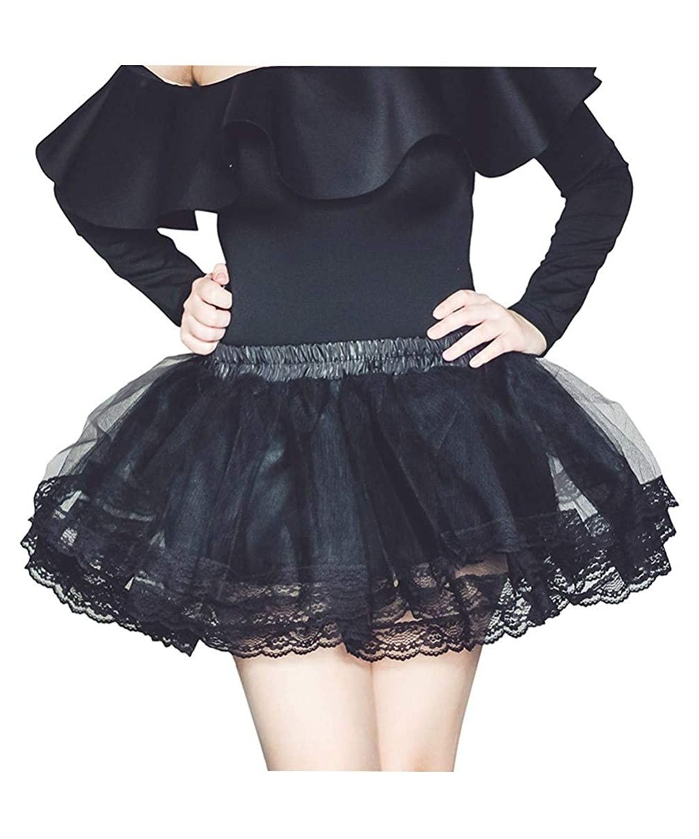 Slips Women's Elastic Waist Chiffon Petticoat Puffy Tutu Tulle Skirt Princess Ballet Dance Pettiskirts Underskirt - Black - C...