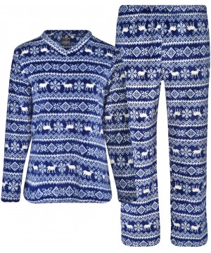 Sets Women's Coral Fleece Pajamas - Coral Fleece- Winter Blue Fairisle - CK18AQIG7G7