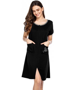 Nightgowns & Sleepshirts Sleepwear Women Zipper Front House Coat Lightweight Soft Robe Short Nightgown - Black - CC18SHXNHHX