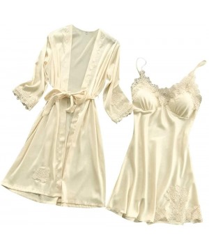 Robes Women's Sexy Satin Robes Dress Nightgown Bridesmaid Bride Party Kimono Bathrobe Camisole Nightgown - Beige - C5194L5C2QQ