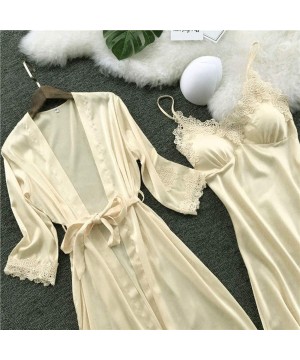 Robes Women's Sexy Satin Robes Dress Nightgown Bridesmaid Bride Party Kimono Bathrobe Camisole Nightgown - Beige - C5194L5C2QQ