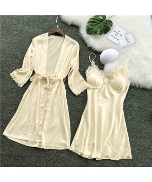 Robes Women's Sexy Satin Robes Dress Nightgown Bridesmaid Bride Party Kimono Bathrobe Camisole Nightgown - Beige - C5194L5C2QQ