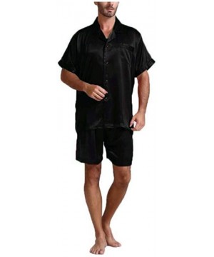 Sleep Sets Pajama Men Set Satin Silk Sleepwear Clothes Tops Shorts Rayon Silk Pyjamas - Black - CB18S9WIKGO