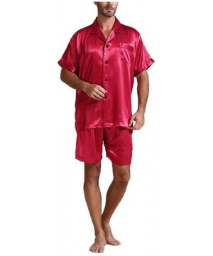 Sleep Sets Pajama Men Set Satin Silk Sleepwear Clothes Tops Shorts Rayon Silk Pyjamas - Black - CB18S9WIKGO