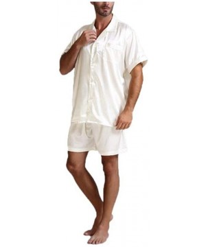 Sleep Sets Pajama Men Set Satin Silk Sleepwear Clothes Tops Shorts Rayon Silk Pyjamas - Black - CB18S9WIKGO