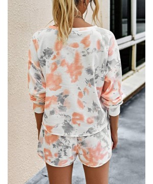 Sets Womens Tie Dye Printed Pajamas Set Long Sleeve Tops with Shorts Long Lounge Set Casual Two Piece Sleepwear 3orange - CL1...