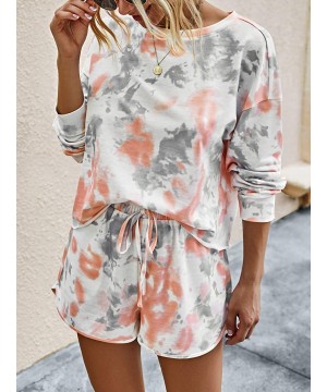 Sets Womens Tie Dye Printed Pajamas Set Long Sleeve Tops with Shorts Long Lounge Set Casual Two Piece Sleepwear 3orange - CL1...