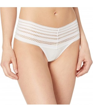 Panties Women Classic Cotton Wide Lace Trim Thong Panty - Poplin White - CV188ON7ID2