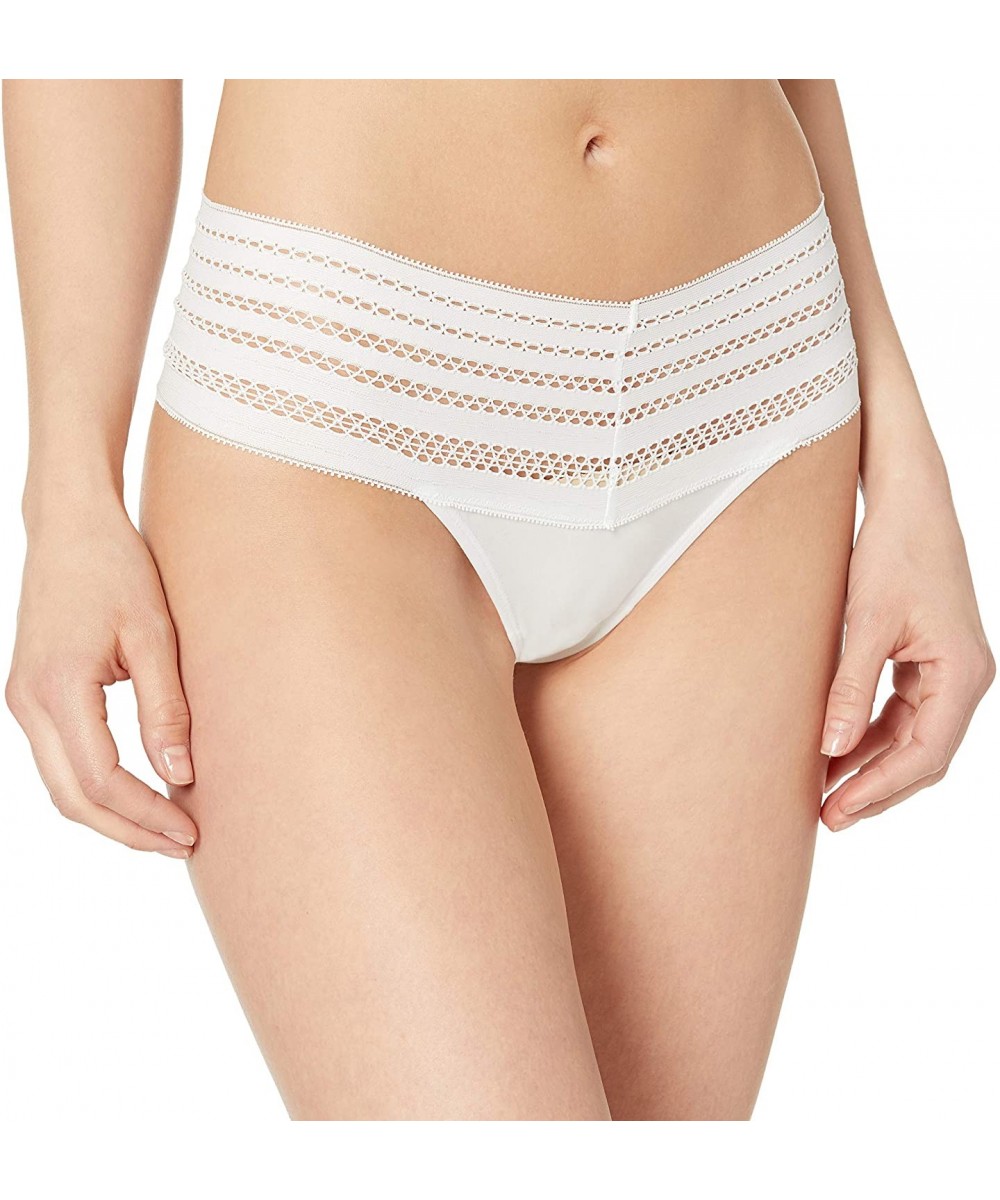 Panties Women Classic Cotton Wide Lace Trim Thong Panty - Poplin White - CV188ON7ID2