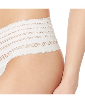 Panties Women Classic Cotton Wide Lace Trim Thong Panty - Poplin White - CV188ON7ID2