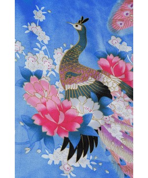 Robes Women's Kimono Robe Long Robes with Peacock and Blossoms Printed Kimono Nightgown - Royal Blue - CQ196R8O674