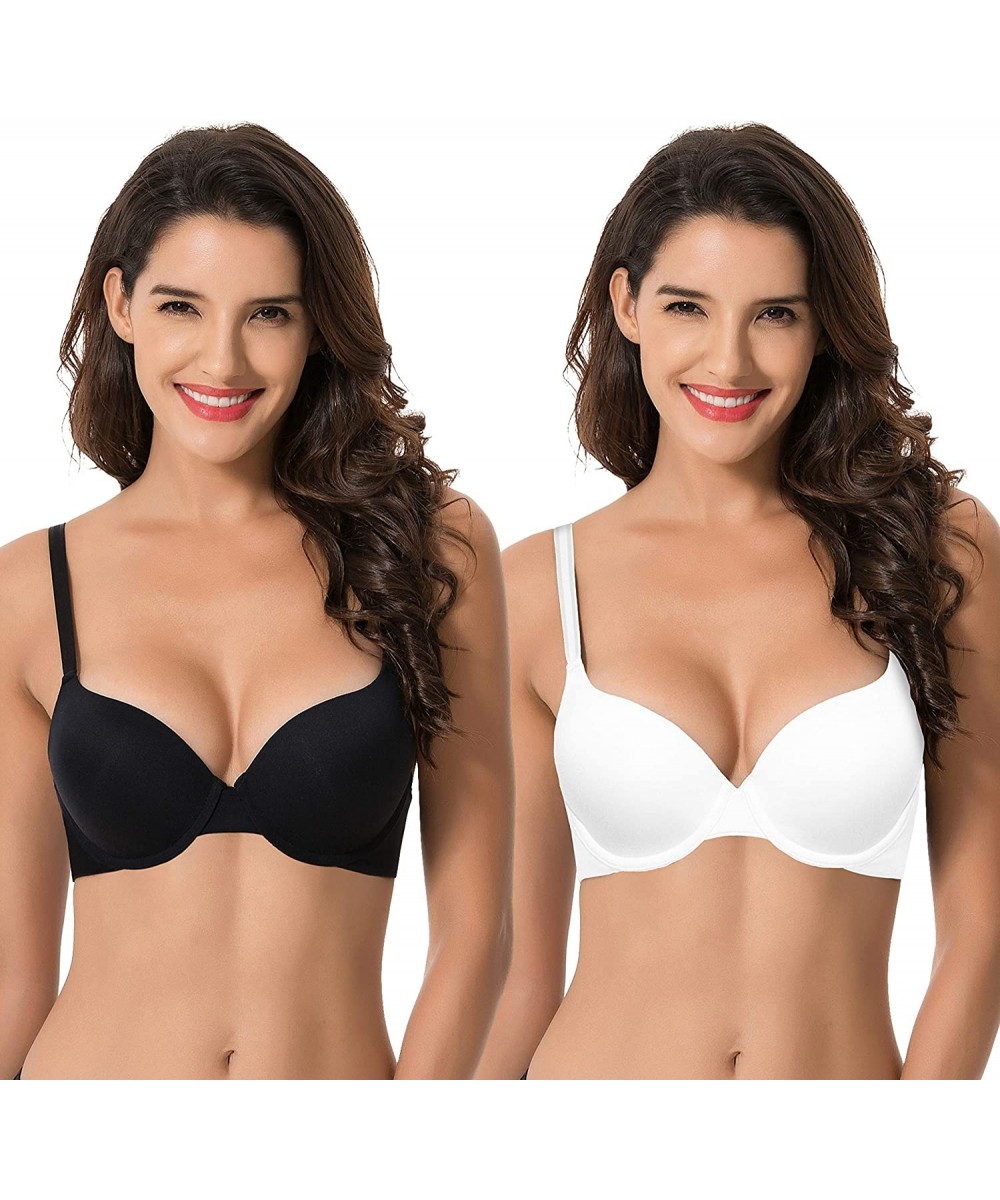 Bras Women's Light Lift Add 1 Cup Push Up Underwire Convertible Tshirt Bra - Black-white(2 Pack) - C418OAMQ6GL