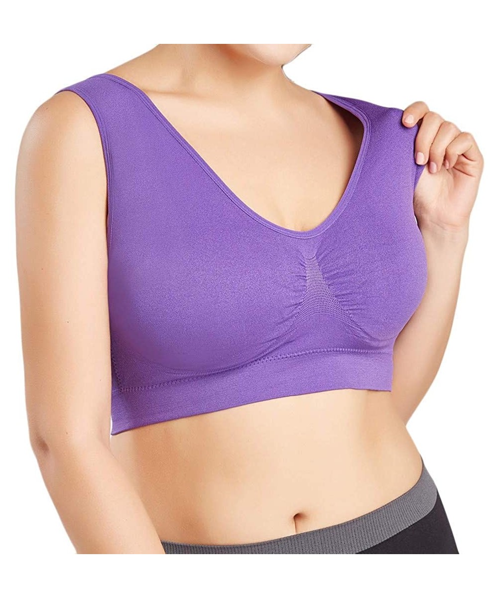 Bustiers & Corsets Women Pure Color Plus Size Bra Sports Full Cup Underwear Yoga Running Vest Tops - Dark Purple - CD199IHW7WL