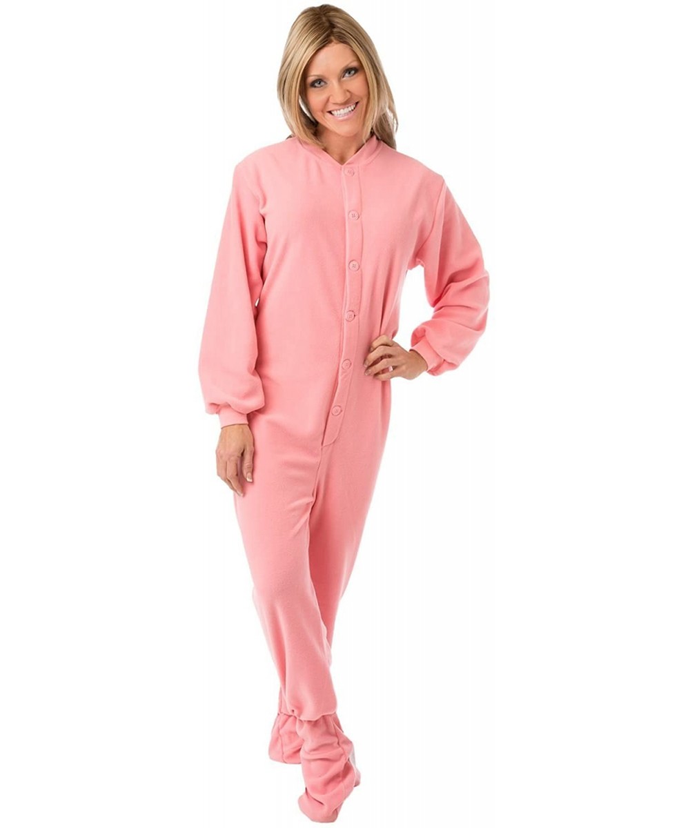 Sets Pink Micro-Polar Fleece Adult Footed Pajamas Onesie NO Drop Seat - CX112HQJRXD