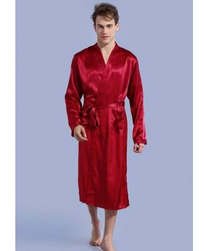 Robes Men's Bathrobe- Black Long Sleeve Rayon Robes Gown New Male Kimono Bathrobe Sleepwear Nightwear Pajamas-Red-M - Red - C...