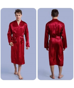 Robes Men's Bathrobe- Black Long Sleeve Rayon Robes Gown New Male Kimono Bathrobe Sleepwear Nightwear Pajamas-Red-M - Red - C...