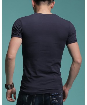 Undershirts Men's Tagless Slim Fit Top Muscle Cotton V-Neck Crewneck Short Sleeve Undershirts T-Shirts - Navy - CP17XXGGGQT