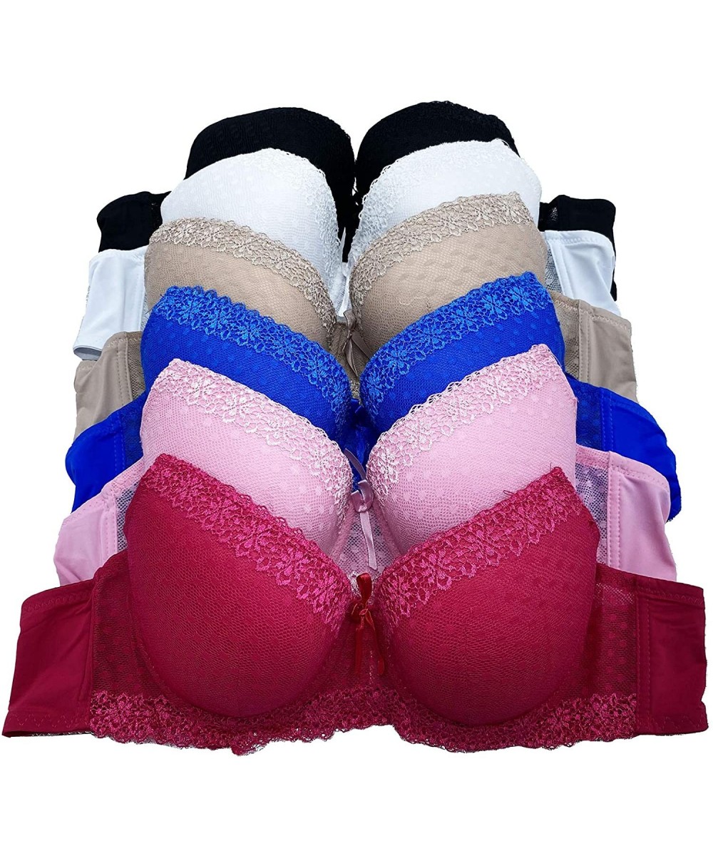 Bras 6 Pieces Various Style Plain Polka Dot Basic Comfort Everyday Wear Full Cup Bra A-DDD - 6677-b38ri4-c38li4 - CF197RC40UR