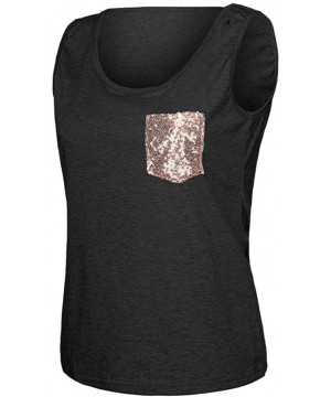 Thermal Underwear Womens Solid Splicing Tank Top Shirts Sleeveless Workout Blouse Loose Vest Soft Tee with Sequin Pocket Plus...