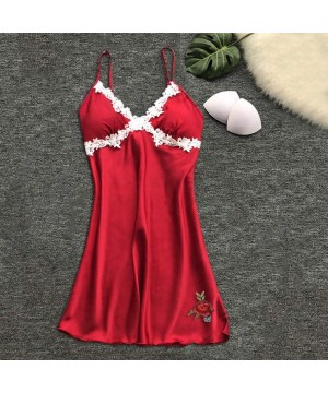 Sets Women Sexy Lace Lingerie Loose Thin Nightwear Babydoll Solid Soft Sleepwear Dress 2PC Set - X-f - CY18S799CQ3