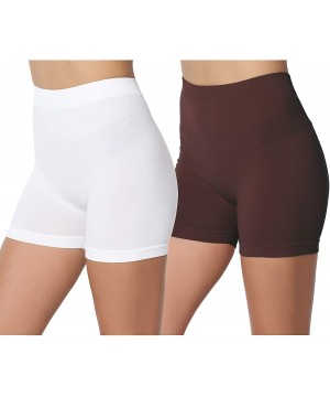 Panties Seamless Everyday Bike Shorts Intimately Under Layer Short Leggings - 11inch White/Brown - CD18K2YMIZ2