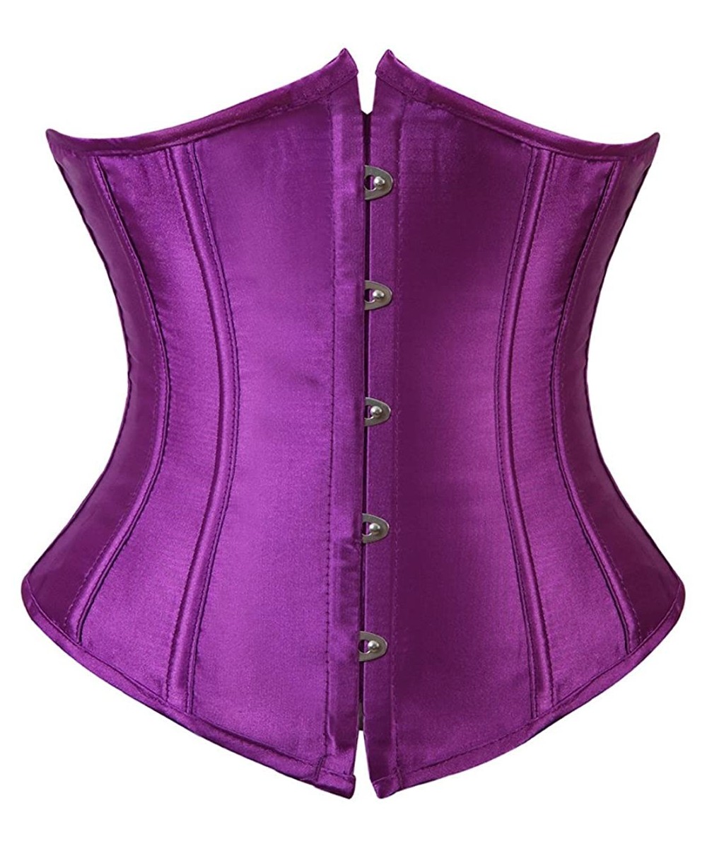 Bustiers & Corsets Women's Vintage Underbust Corset Bustier Waist Cincher Bodyshaper - Purple - CP11RBB622X