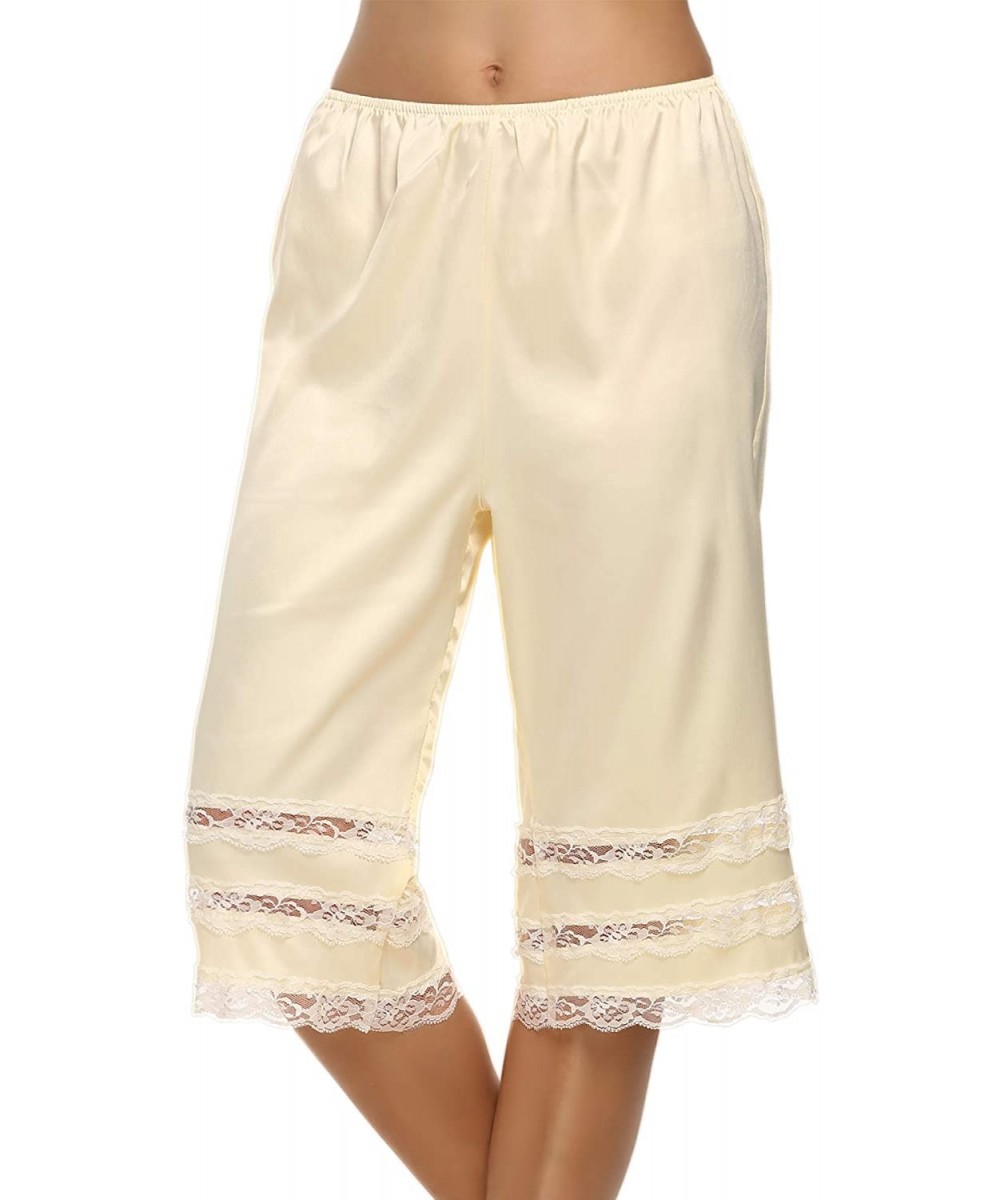 Slips Women Snip-it Pettipants Satin Culotte Half Slip Bloomers with Lace Edge S-XXL - Beige - CZ128OOLHIJ