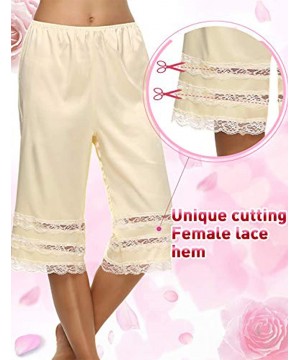 Slips Women Snip-it Pettipants Satin Culotte Half Slip Bloomers with Lace Edge S-XXL - Beige - CZ128OOLHIJ