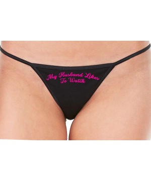 Panties My Husband Likes to Watch Swinger Black String Thong Panty - Hot Pink - CF195GUYKRY