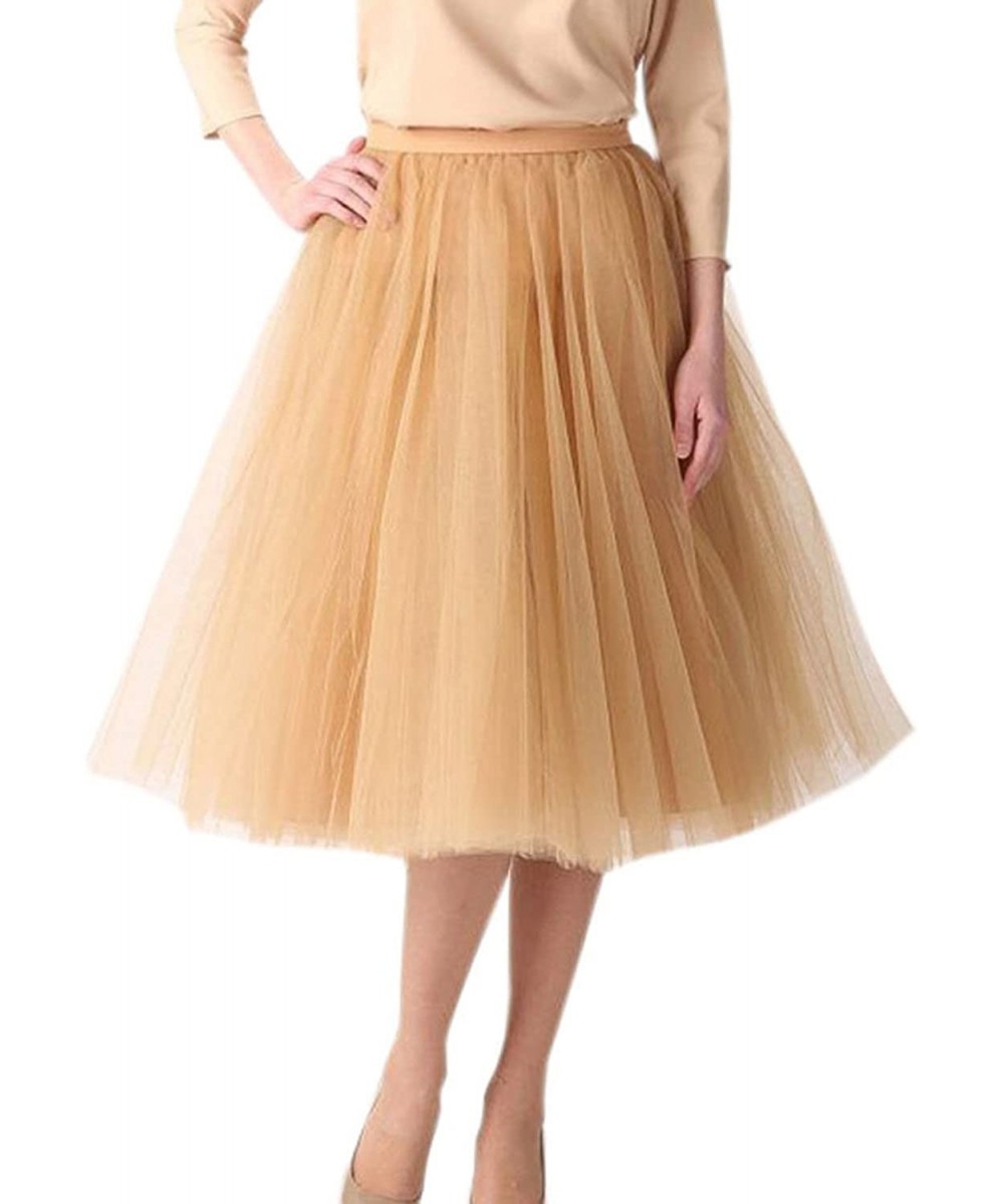 Slips Women's Keen Length Vintage Tutu Skirt Crinoline Petticoat Underskirt - Light Gold - C9184XWOS8O