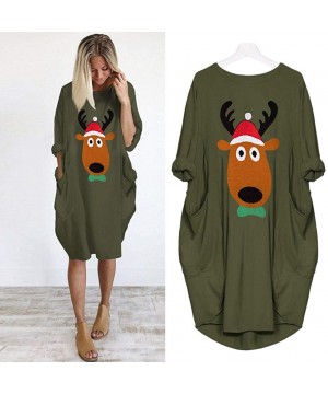 Thermal Underwear Christmas Pocket Long Dress-Womens Plus Size Loose Tops Dress - Green - C618AAD8ZN8