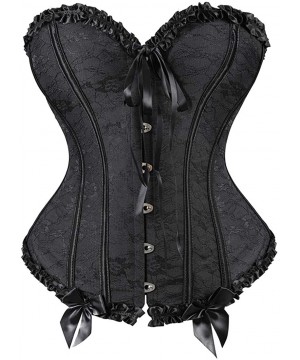 Bustiers & Corsets Womens Floral Black Lace Trim Corset Overbust Waist Cincher Bustier Top - 815black - C9199OHNZRI